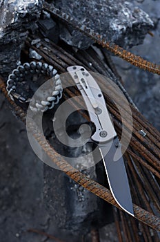 Knife view from above. Bracelet of Survival.