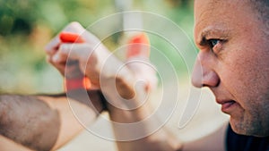 Knife vs knife. Kapap instructor demonstrates fighting and disarming technique