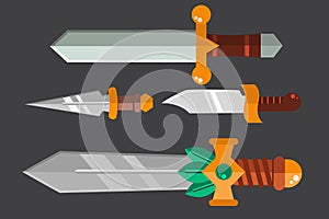 Knife weapon dangerous metallic sword vector illustration of sword spear edged set.