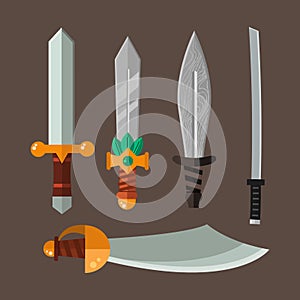 Knife weapon dangerous metallic vector illustration of sword spear edged set.