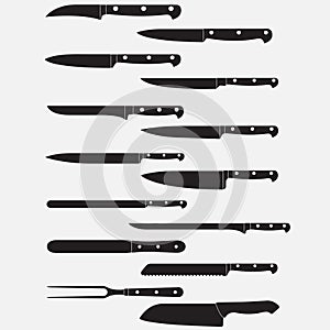 Knifes set or Kitchen knives icons. Vector illustration