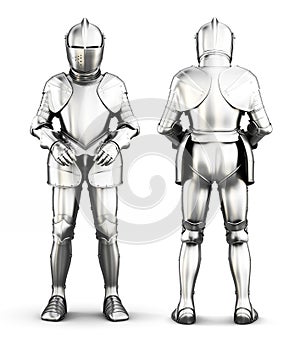 Knight armor in front and behind isolated on a white background.