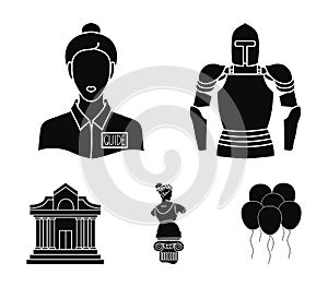 Knight armor, guide, statue, museum building. Museum set collection icons in black style vector symbol stock