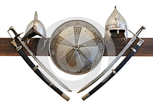 Knight armor helmet and shield and sword