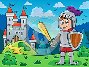 Knight in armor near castle