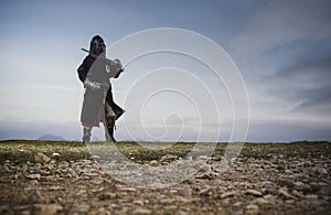 knight in armor with a sword on his shoulder