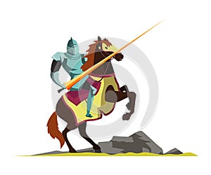 Knight attacking on horseback vector illustration
