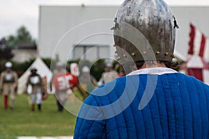 Knight in Battle with Silver Helmets and Shield