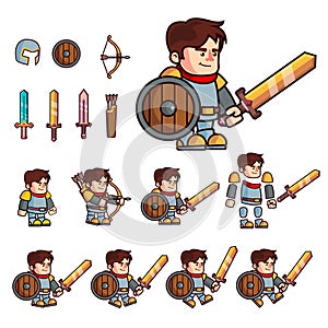 Knight cartoon character. Character is prepared for animation or creating fantasy video games. Character with a set of additional
