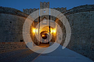 Knight castle at night - Rhodes island