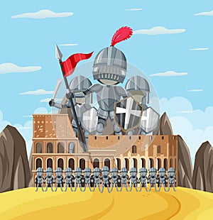 Knight and Colosseum on white background