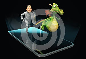 Knight and Dragon - 3D Illustration