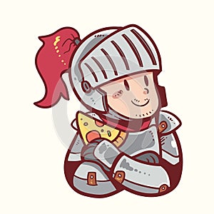 Knight eating pizza