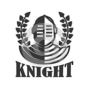 Knight. Emblem template with medieval knight helmet. Design element for logo, label,sign.