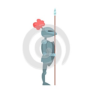 Knight In Full Body Armor With Lance Fairy Tale Cartoon Childish Character