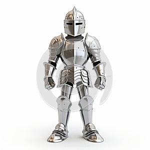 Knight In Full Suit Of Armor Standing On A White Background