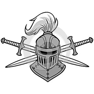 Knight Helmet and Crossed Swords Illustration