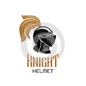 Knight helmet logo template. Vector emblem.