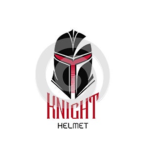 Knight helmet logo template. Vector emblem.