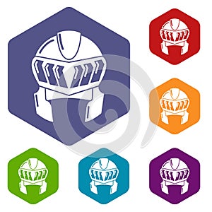 Knight helmet medieval icons vector hexahedron