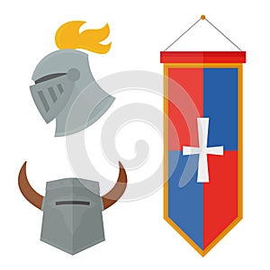 Knight helmet medieval weapons heraldic knighthood protection medieval kingdom gear knightly vector illustration.