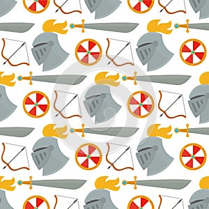 Knight helmet medieval weapons heraldic knighthood protection medieval kingdom sword gear knightly seamless pattern