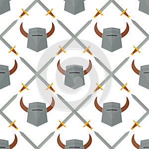 Knight helmet medieval weapons heraldic knighthood protection medieval kingdom sword gear knightly seamless pattern