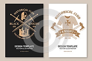 Knight historical club flyer, brochure, banner, poster. Vector Concept for shirt, print, stamp, overlay or template