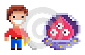 Adversary Knight and Ufo, Pixel Game, Hero Vector photo