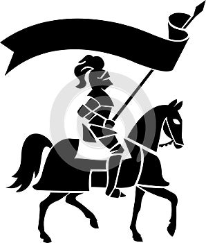 Cavaliere sul un cavallo formato pubblicitario destinato principalmente all'uso sui siti web  
