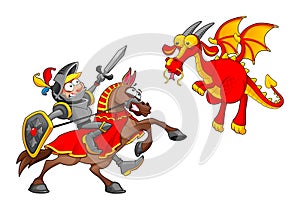 Knight on horse fighting the dragon