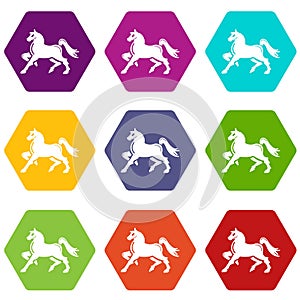 Knight horse mascot icons set 9 vector