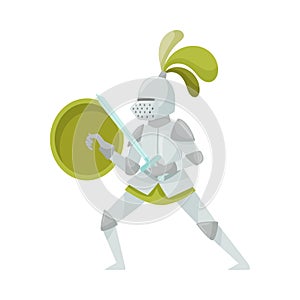 Knight in Iron Armour Suit and Sharp Sword Vector Illustration