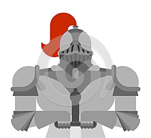 Knight isolated. Metal armor warrior. Iron armor. Plate and sword. Vector illustration