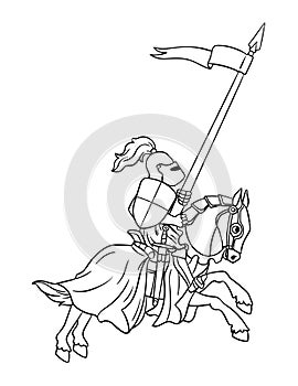 Knight Joust Isolated Coloring Page for Kids photo