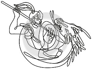 Knight with Lance and Shield Fighting Dragon  Continuous Line Drawing