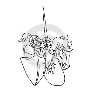 Knight With Lance and Shield Riding Stead Continuous Line Drawing