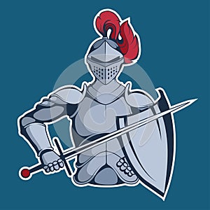 Knight Mascot Graphic, knight warrior in armor and with a sword in his hand, suitable as logo for team mascot