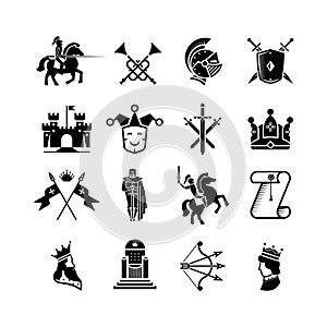 Knight medieval history vector icons set.
