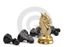Knight and pawns chess piece on white background.3D illustration