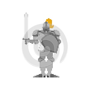 Knight pixel art. Metal armor warrior 8 bit. Digital Iron armor.