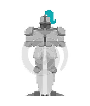 Knight pixel art. Metal armor warrior 8 bit. Digital Iron armor.