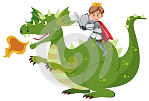 Knight riding dragon on white background