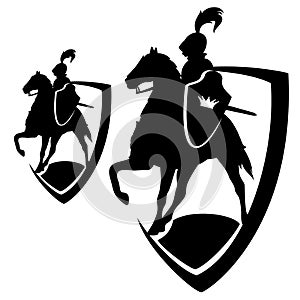 Knight riding a horse black shield vector design