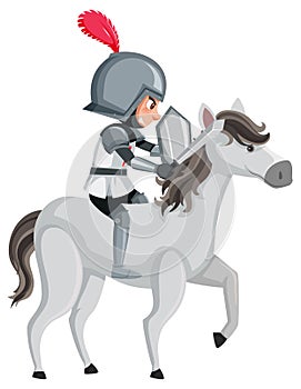 Knight riding horse cartoon character on white background