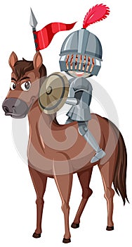 Knight riding horse cartoon character on white background