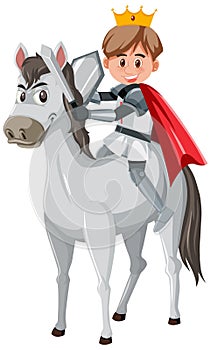 Knight riding horse cartoon character on white background