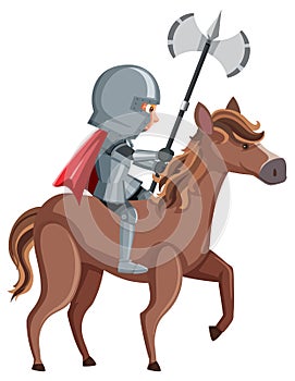 Knight riding horse cartoon character on white background