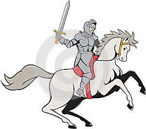 Knight Riding Horse Sword Cartoon