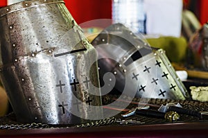 Knight`s armor and edged weapons. Reconstruction